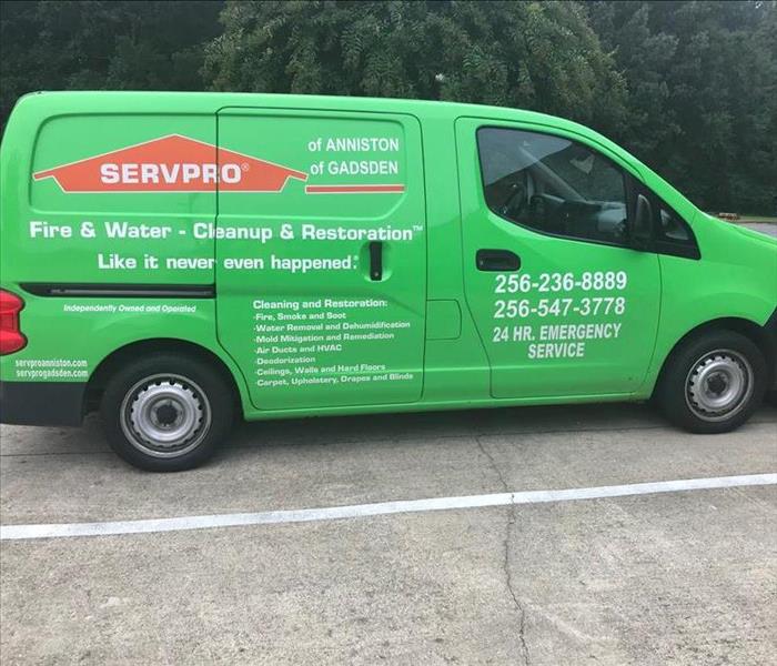 A new green SERVPRO van.